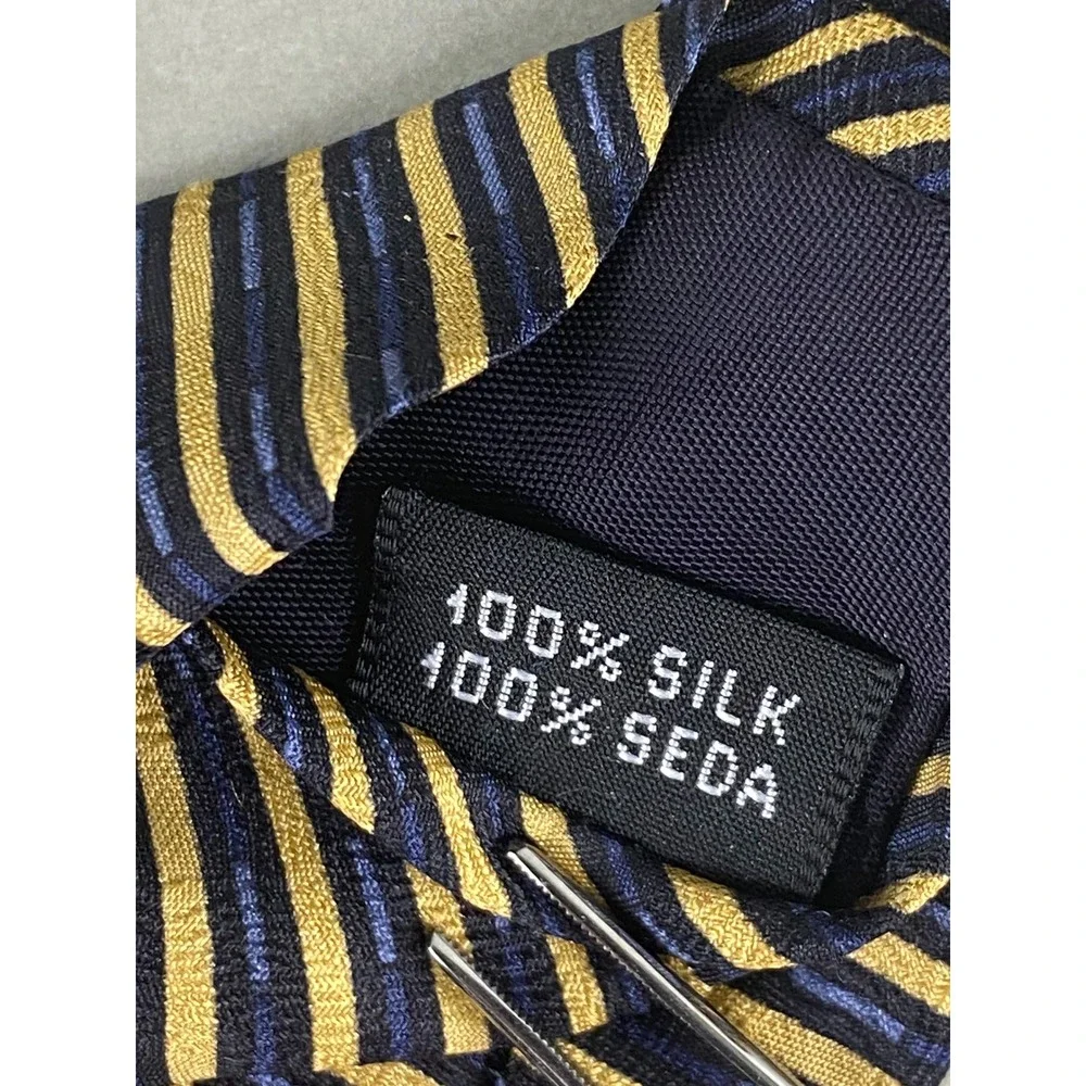 Stafford Mens Tie Striped Navy Gold Silk Spotless Professional Long 61x4